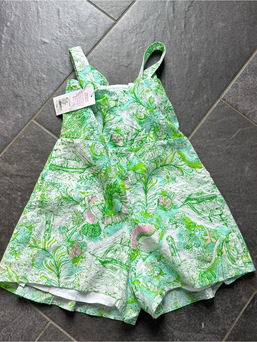 Lilly Pulitzer Janie Jack Green Floral Bow Girls Size 7 Romper
